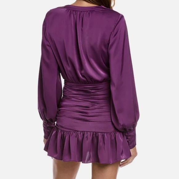 NWT Ramy Brook Camilla Silky Elegant Formal Mini Dress Long Sleeve Purple size 6 - Picture 2 of 12